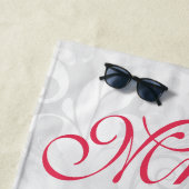 Serviette De Plage Coeurs et roses mariage damassé de perle (En situation)