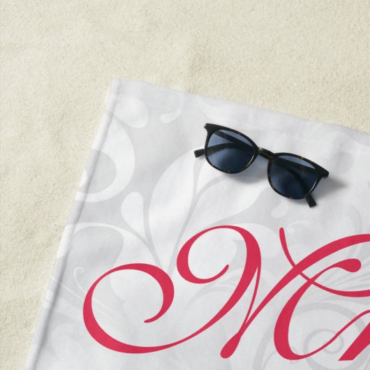 Serviette De Plage Coeurs et roses mariage damassé de perle (En situation)