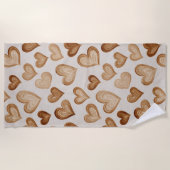 Serviette De Plage Cœurs Marron Crème Rayures (Devant)