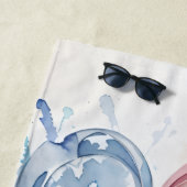 Serviette De Plage Cœurs peints à l'aquarelle (En situation)