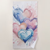 Serviette De Plage Cœurs peints à l'aquarelle (Devant)