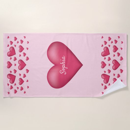 Serviette De Plage Coeurs roses Avec Texte Personnalisable (Devant)