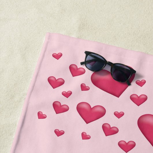 Serviette De Plage Coeurs roses Avec Texte Personnalisable (En situation)