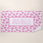 Serviette De Plage Coeurs roses personnalisés (Devant)