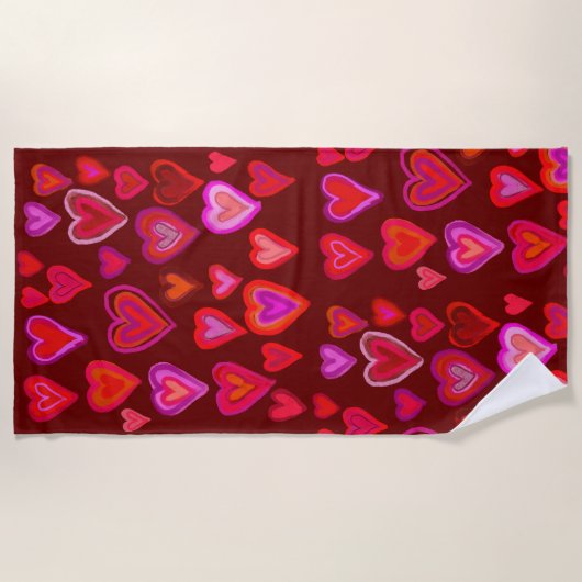 Serviette De Plage Coeurs rouges (Devant)