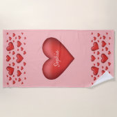 Serviette De Plage Coeurs rouges avec texte personnalisable (Devant)