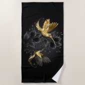 Serviette De Plage Colibri noir et or (Devant)