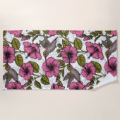 Serviette De Plage Colibris et fleurs d'hibiscus roses (Devant)