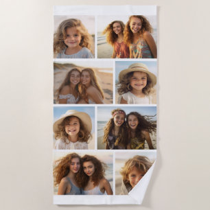 Serviette De Plage Collage de grille de 8 photos minimal moderne - Bl