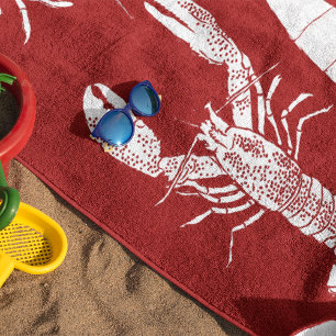Serviette De Plage Collage de homard marine rouge et blanc