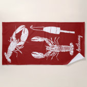 Serviette De Plage Collage de homard marine rouge et blanc (Devant)