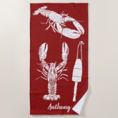 Serviette De Plage Collage de homard marine rouge et blanc (Devant)