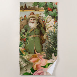 Serviette De Plage Collage de Noël Père Noël vert de l'ancien monde A