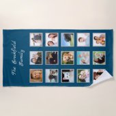 Serviette De Plage Collage de photos de famille Bleu  (Devant)