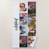 Serviette De Plage Collage de photos personnalisé 8 Nom et monogramme (Devant)