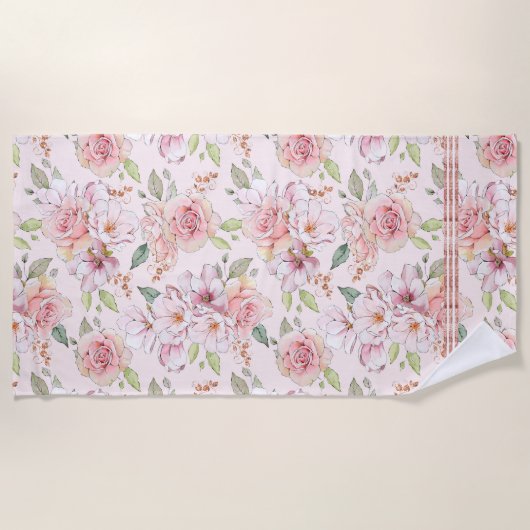 Serviette De Plage Collage floral rose pastel roses (Devant)