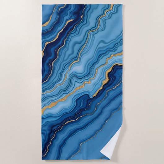Serviette De Plage Collection de marbre bleu azur moderne (Devant)