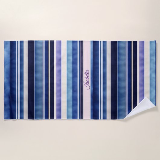 Serviette De Plage Collection de rayures de bateaux bleus de la Marin (Devant)