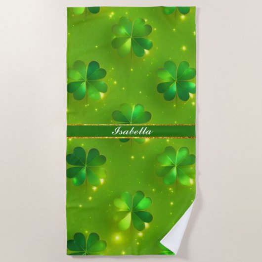 Serviette De Plage Collection de trèfle moderne et verte St Patrick's (Devant)