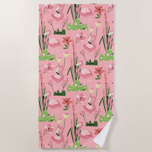 Serviette De Plage Collection Été Flamingo Une Conception 4 (Devant)