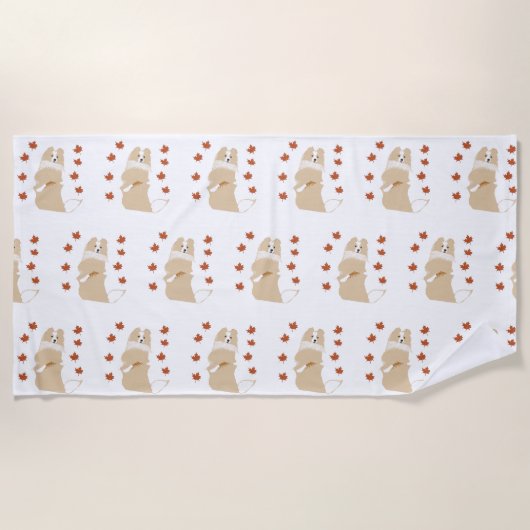 Serviette De Plage Collie Dog, Feuilles d'automne (Devant)