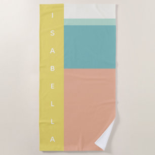 Serviette De Plage Color Block Art in Retro Beach Pastel Coloris Nom