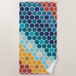 Serviette De Plage Coloré Retro Mosaïque Florale Motif Hexagon
