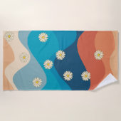 Serviette De Plage Coloré Retro Waves & Daisies Motif (Devant)