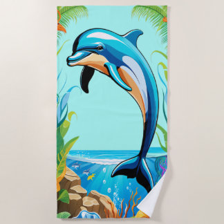 Serviette De Plage Coloré Tropical Beach Dolphin Jumping
