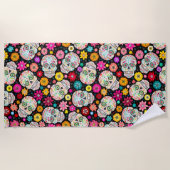 Serviette de plage colorée de fleurs et de crânes (Devant)