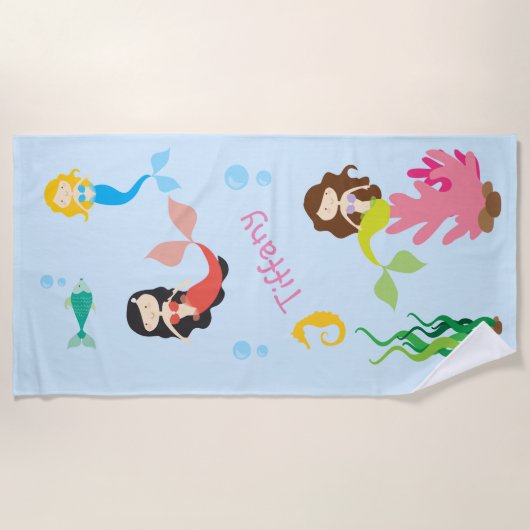 Serviette de plage colorée Mermaids (Devant)