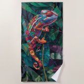 Serviette de plage colorée Tropical Chameleon (Devant)