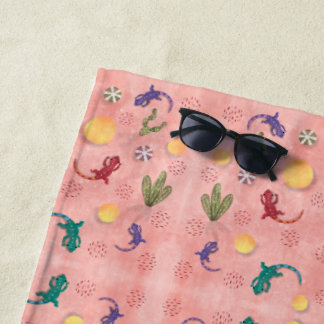 Serviette De Plage Colorful Lizard – Desert Cactus & Igua