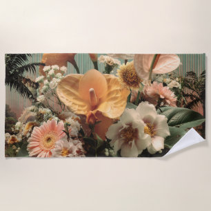 Serviette De Plage Composition florale d'anthurium et de fleurs tropi