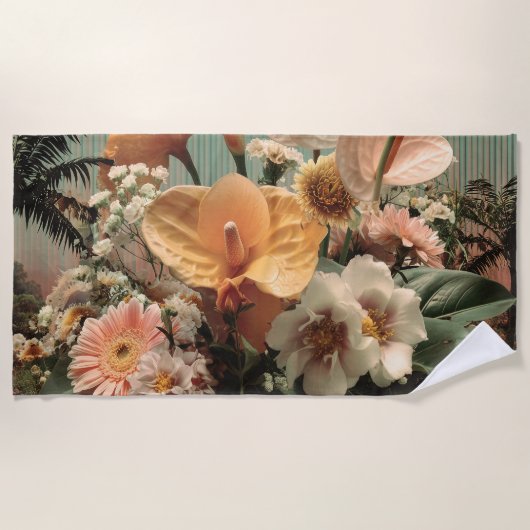 Serviette De Plage Composition florale d'anthurium et de fleurs tropi (Devant)