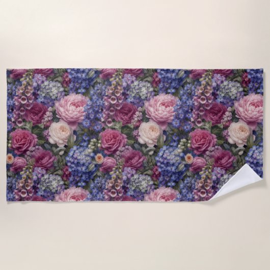 Serviette De Plage Composition florale dense de jardin anglais (Devant)