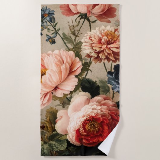 Serviette De Plage Composition florale vintage vibrante (Devant)