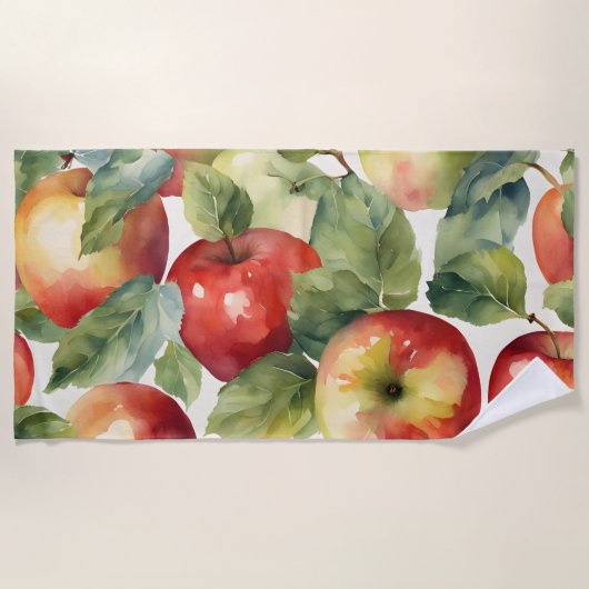 Serviette De Plage Conception aquarelle de pommes fraîches (Devant)