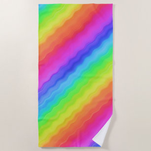 Serviette De Plage Conception de arc-en-ciel coloré diagonal ondulé