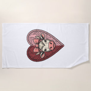 Serviette De Plage Conception de broderie vintage de fil de coeur de