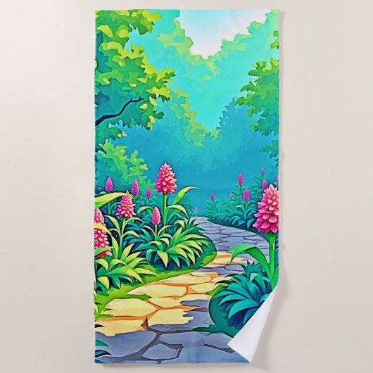 Serviette De Plage Conception de chemin de jardin magique (Devant)
