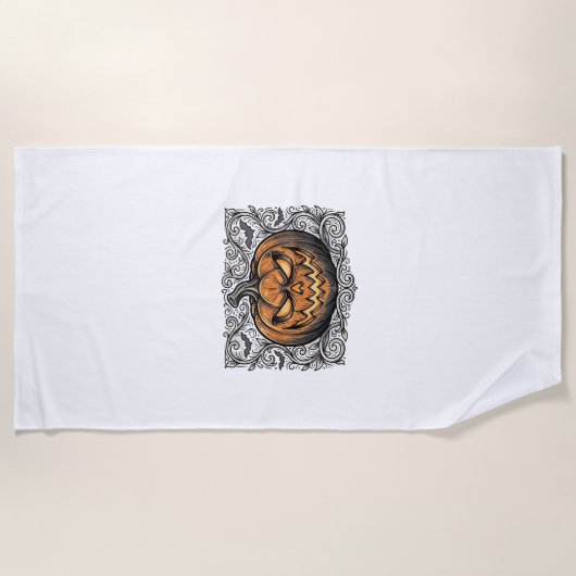 Serviette De Plage Conception de chemise de citrouille Halloween Grav (Devant)