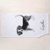 Serviette De Plage Conception de chien Beagle en noir et blanc avec n (Devant)