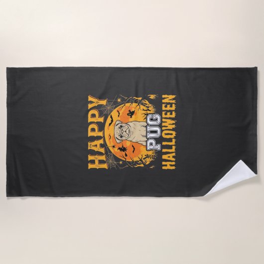 Serviette De Plage Conception de chien effrayant Halloween Pug heureu (Devant)