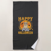 Serviette De Plage Conception de chien effrayant Halloween Pug heureu (Devant)