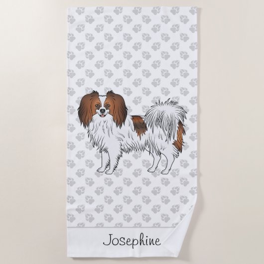 Serviette De Plage Conception de chien Phalène Sable Rouge avec nom p (Devant)