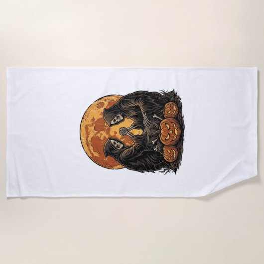 Serviette De Plage Conception de citrouille d'Halloween de faucheurs (Devant)