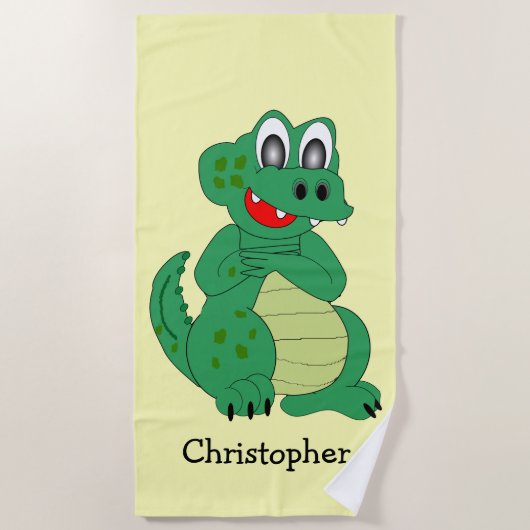 Serviette De Plage Conception de crocodile de couleur jaune personnal (Devant)