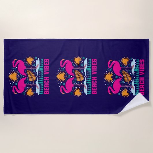 Serviette De Plage Conception de flamants roses de vibes de plage (Devant)