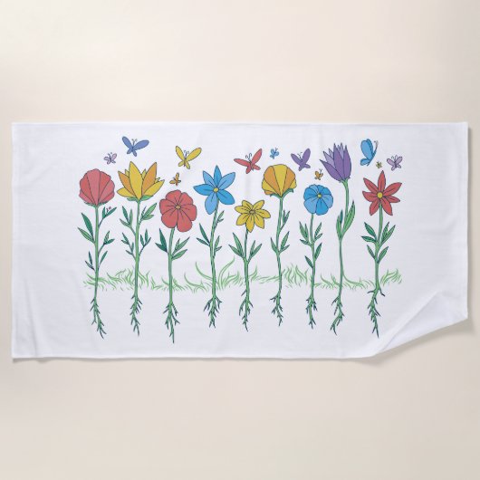 Serviette De Plage Conception de fleurs en croissance (Devant)